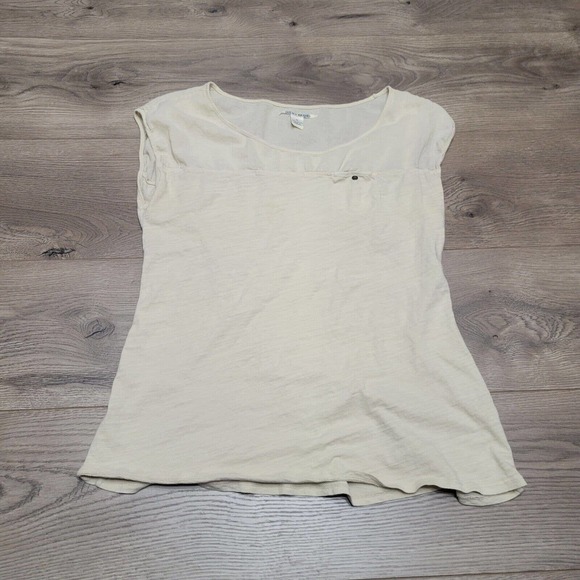 Lucky Brand Blouse Womens M Beige Tunic Sleeveless Knit Top Casual Cotton - Picture 1 of 6